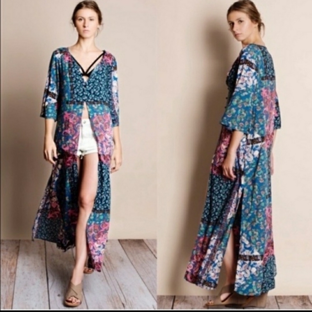 Hayden LA Bohemian ditsy floral mixed patchwork duster